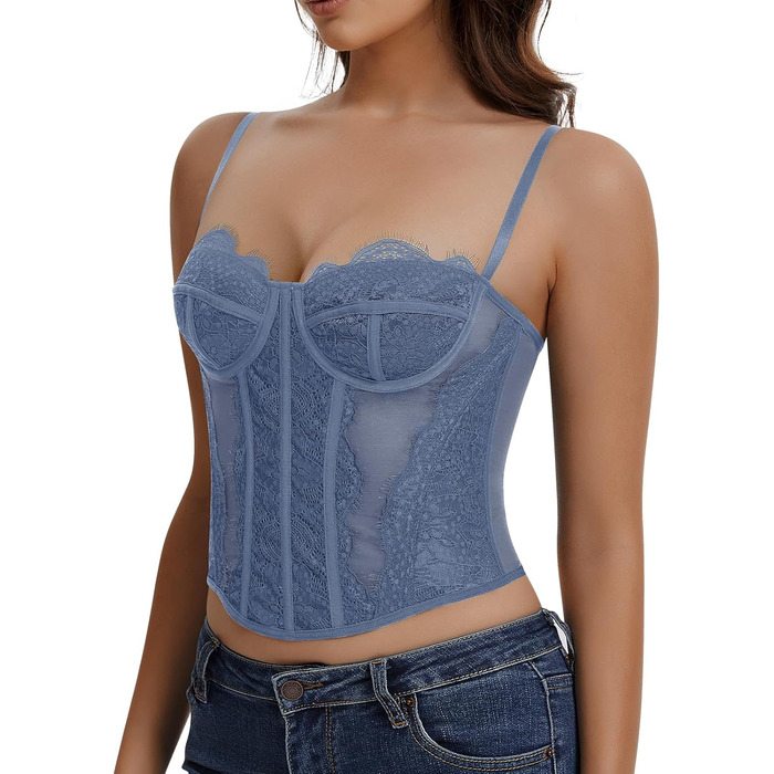Корсетний топ для жінок з повним бюстом, корсаж з бретелями, сексуальний топ-кроп (Блакитний, XS)