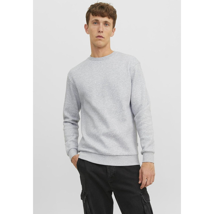 Чоловічий світшот JACK & JONES однотонний, світло-сірий меланж, розмір M