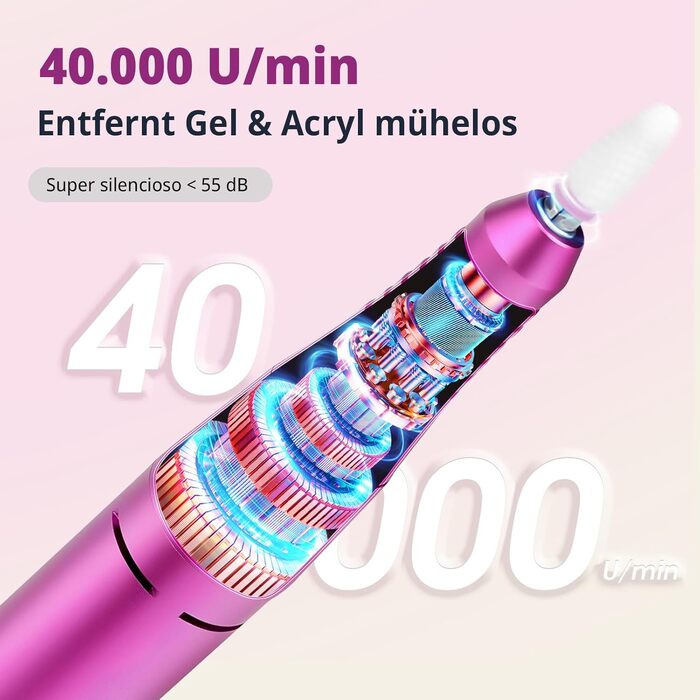 Електричний апарат для манікюру та педикюру 40 000 об/хв з LED-дисплеєм, професійний фрезер для гель- та акрильних нігтів, акумулятор 1800mAh, набір з 7 насадок, портативний
