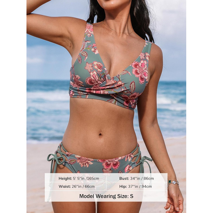 CUPSHE БІКІНІ жіночий, комплект, зав'язування, квітковий принт, низька посадка, шнурівка, двочастинний купальник, зелений L