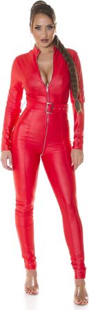 Комбінезон жіночий Koucla Gogo з екошкіри, довгим рукавом, з блискавкою та поясом, червоний