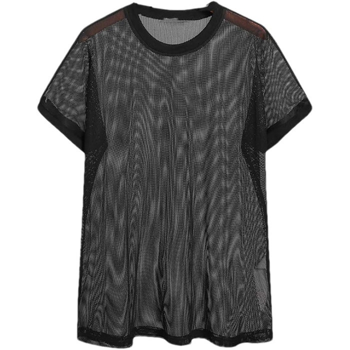 Чоловіча футболка з сіткою, прозора, сексуальна, стильна, для відпочинку, дихаюча, для вечірок, чорна