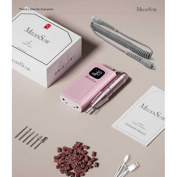 Акумуляторний електричний апарат для манікюру та педикюру MelodySusie SC300F, 30000 об/хв, з LCD-дисплеєм, для гель-лаків та акрилу, рожевий