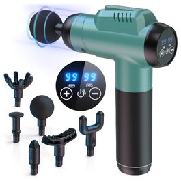 Перкусійний масажер Timiyou Massage Gun: 99 рівнів інтенсивності, до 9800 об/хв, 6 насадок, безшумний масажний пістолет для спини та шиї, Peacock Blue