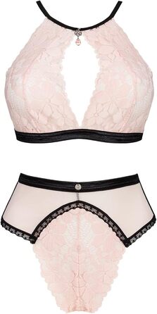 Obsessive Spitzen Set: Комплект бюстгальтера та трусиків Obsessive, жіноча білизна, сексуальна спідня білизна, рожево-чорний комплект L-XL