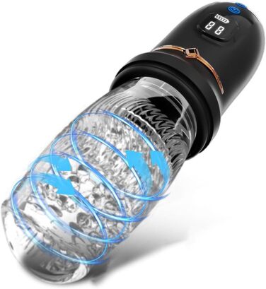 Електричний масажер для чоловіків, пеніс-насос з 5 режимами телескопічної дії, 5 режимами обертання та 10 режимами вібрації, чорний