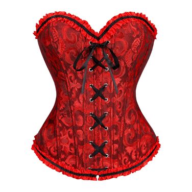TRIWORKS Корсетний топ для жінок: корсеж, шнурівка, бюстгальтер, корсет, сатин, мереживо, для карнавалу та Різдва, S-XXL, чорний та червоний XL