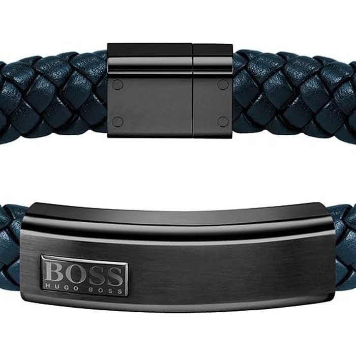 Шкіряний плетений браслет чоловічий BOSS Jewelry колекція LANDER, синій
