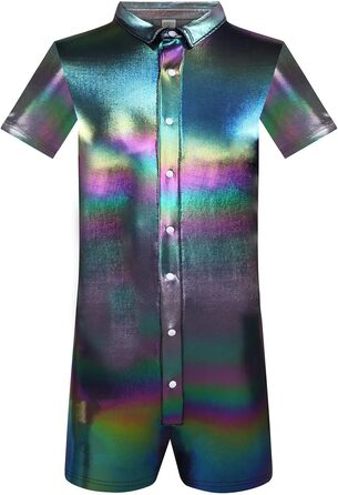 Чоловічий боді Landofgenie з металевим блиском, короткі рукави, комбінезон на бретелях (чорний, L)