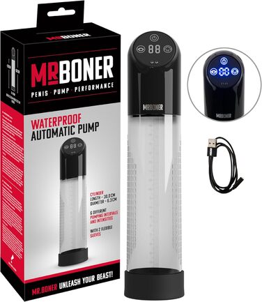 Автоматичний поршневий насос для збільшення пеніса Mister Boner, прозорий/чорний, 5,8 см