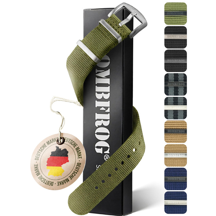 Нейлоновий ремінець для годинника NATO Strap з пряжкою, оливковий, 20 мм