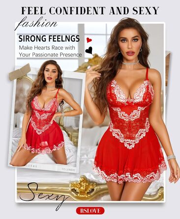 RSLOVE Babydoll для жінок: мереживний комплект нижньої білизни, сексуальне вечірнє плаття (XL, червоний)