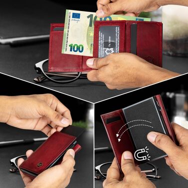 Шкіряний картхолдер Fa.Volmer POP-UP з монетницею та RFID захистом для чоловіків та жінок, Бордовий (на 11 карток)