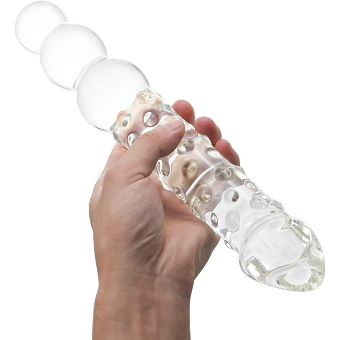 Анальний масажер-вібратор TRQOYTU з подвійним наконечником, великий, зі скла, для масажу G-точки та простати