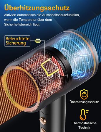 Професійний іонний фен для волосся 2400W з дифузором, складаний дорожній фен з AC-мотором, 3 режими нагріву, чорний