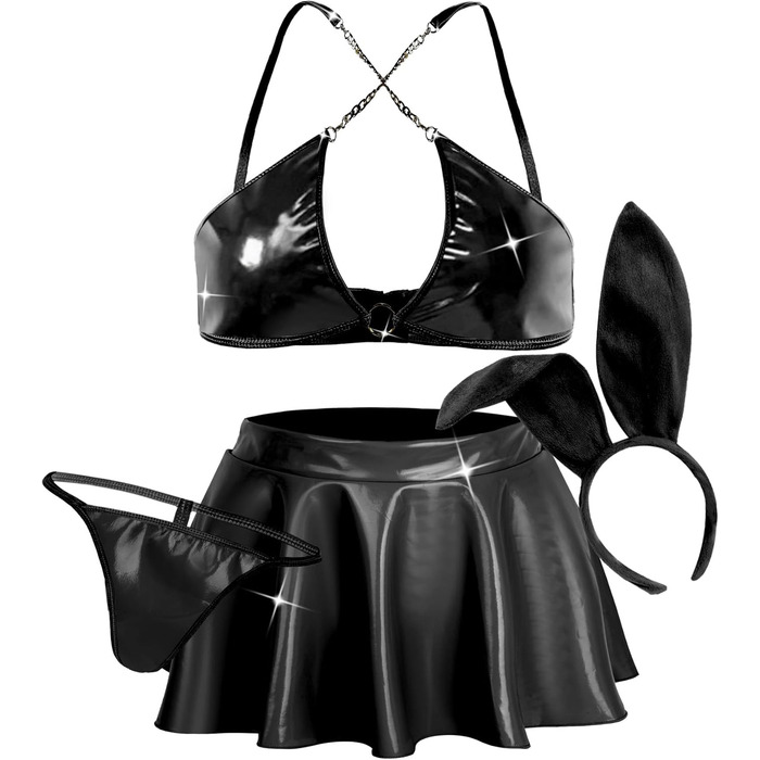 Сукня з екошкіри Auing для жінок, комплект нижньої білизни, костюм зайчика - чорний, XL