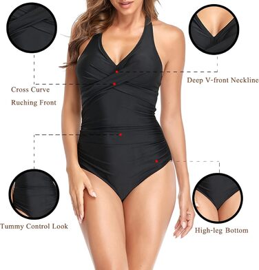 Чоловічий купальник з високою талією, суцільний, чорний, з підтримкою живота, спортивний, з V-подібним вирізом, знімні вкладиші, з рюшами, для схуднення