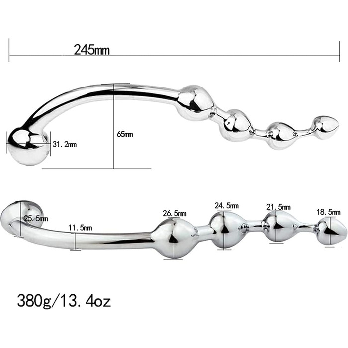 Анальний плаг з подвійним наконечником з нержавіючої сталі для масажу простати та стимуляції G-точки. Підходить для чоловіків та жінок.