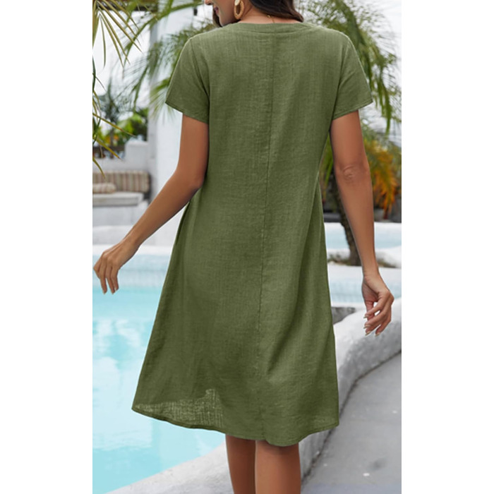 Сукня Tincini Soerkleid льон, повсякденна, V-подібний виріз, трапеція, пляжна, темно-зелена, розмір XXL