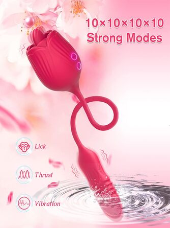 Вібратор Doppelkopf 3-в-1 з функцією імпульсу, 10 режимів лизання та 10 телескопічних режимів для жінок, водонепроникний, електричний стимулятор G-точки та клітора, еротична іграшка для жінок та пар (червоний)