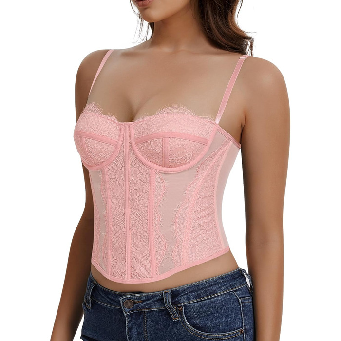 Корсетний топ для жінок з повним бюстом, корсаж з бретелями, сексуальний топ-кроп (Рожевий, XL)