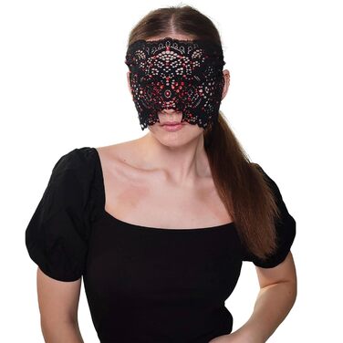 Ручна вишита мереживна маска на обличчя з камінням для жінок, чорна маска для маскараду, балу, карнавалу, весілля, бурлеску, косплею, Марді Гра (чорний колір з червоними каміннями)