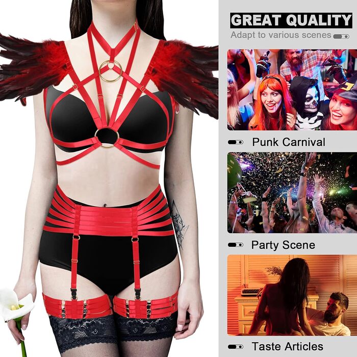 Набір пір'я для жінок PETMHS: корсет, бюстгальтер, клітка, готичний стиль, карнавал, костюм, червоний, великі розміри