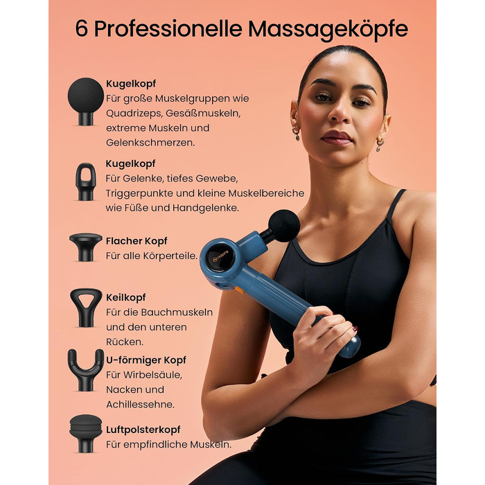 Перкусійний масажер Napre Massage Gun з подовжувачем та 3 кутами нахилу для спини, шиї та плечей, чорний/синій