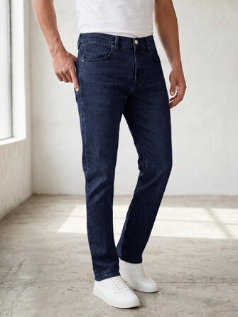 Чоловічі джинси Runcati Slim Fit з бавовни та стрейч, однотонні темно-сині штани для повсякденного та ділового стилю (31W / 30L)