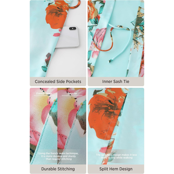 Халат жіночий шовковий максі з квітковим принтом, Babeyond, для дому та відпочинку