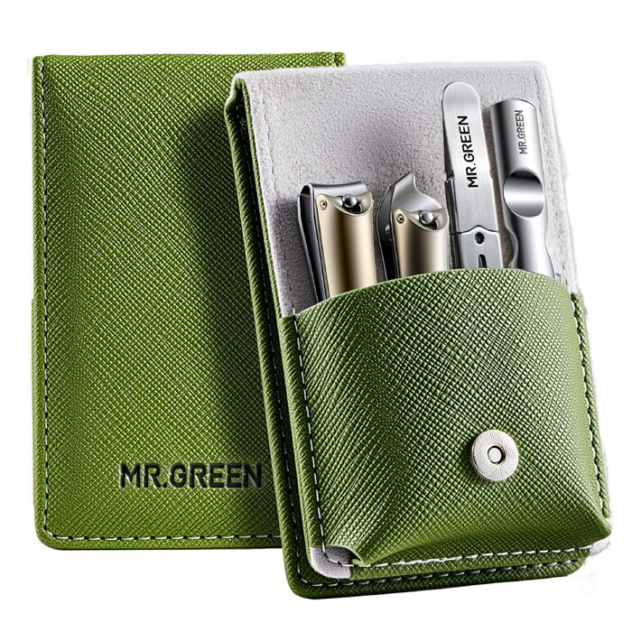 Набір для догляду за нігтями MR.GREEN (4 предмети): професійні кусачки для нігтів, пилка та пінцет із німецької нержавіючої сталі в шкіряному чохлі, унісекс