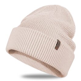 Зимова шапка-біні з мериносової вовни Outdoor Shaping для чоловіків та жінок, тепла в'язана шапка з відкидним манжетом, світло-бежева