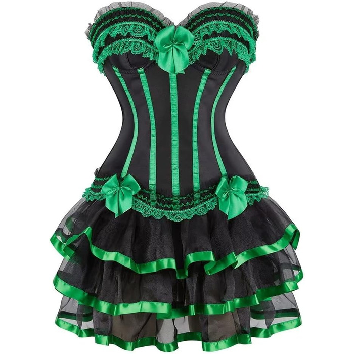 Сукня корсетна з корсетом, бюстєром, сексуальна смугаста мереживна сукня, корсет, готичний рок, жіноча сукня, бурлеск, 6XL, зелена