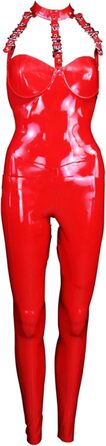 Боді з лакованої шкіри для жінок YXFHHY - мереживний топ, боді з ланцюжком, клубний костюм, боді з блискавкою, облягаючий комбінезон, червоний, XS