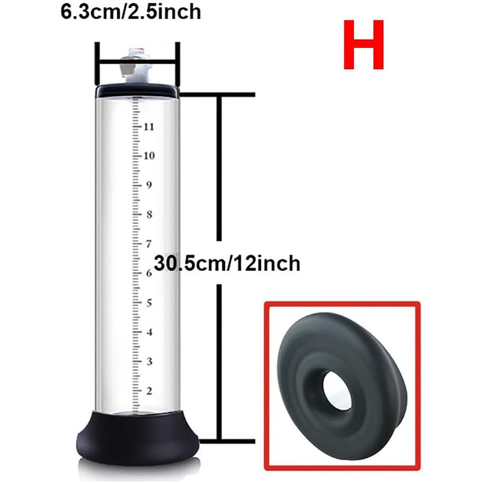 Насадка для вакуумного насоса для збільшення пеніса з кільцем та шкалою, прозора трубка для ерекції, допомога при імпотенції, збільшення пеніса, секс-іграшка (D:22.9 * 6.35cm) (H:30.5*6.35cm)