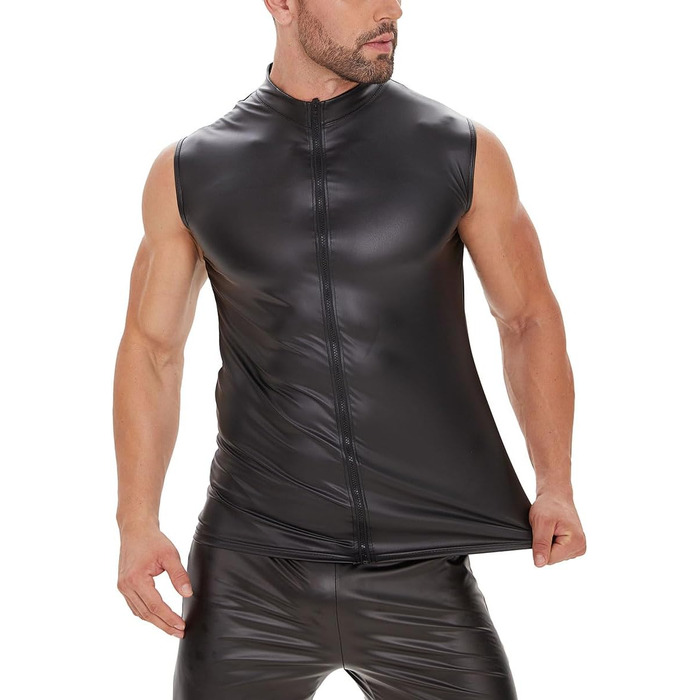 Чоловіча шкіряна жилетка Xokesy, без рукавів, на блискавці, для вечірок, чорна, M