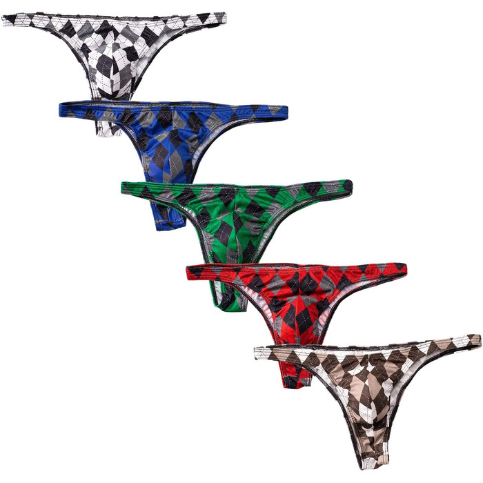 Сліпекси чоловічі Faringoto, принт, Eisseide, дихаючі, бікіні, G-String, XL, 5 пар