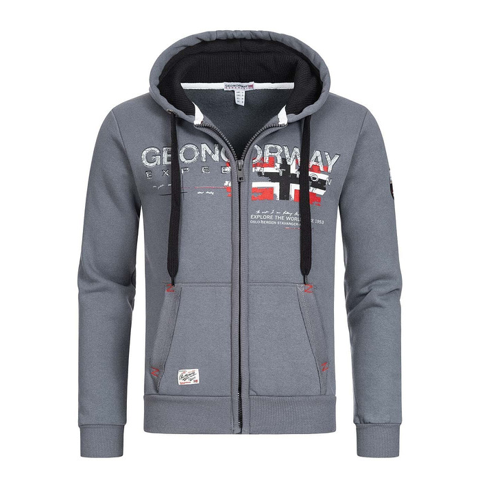 Чоловіча толстовка на блискавці Geographical Norway з капюшоном, темно-сіра, розмір S