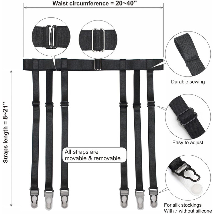 Чорний пояс для панчіх IMOMOTO Simplicity для жінок, 6 кліпсів для панчохів