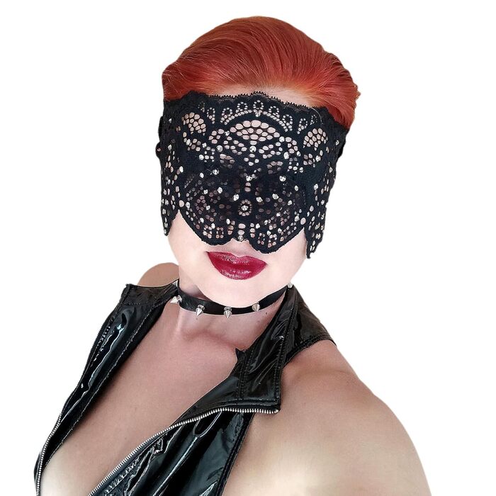 Чорна мереживна маска для жінок з чорними стразами, елегантна маска на пів обличчя, маска для маскараду та карнавалу, мереживна вечірня маска з гумкою (Чорний (білі стрази))