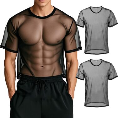 Чоловічий прозорий піжамний комплект YINYOUYU з мережива, з малюнком м'язів, чорний XL