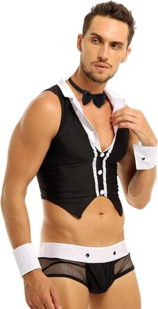 Костюм бармена Freebily 4шт: меш, боксери, краватка, жилет. Чорний. Еротичний костюм для рольових ігор, клубної моди. Розмір універсальний
