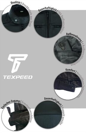 Чоловіча шкіряна мотокуртка Texpeed Cafe Racer з захисними вставками, чорна, розмір XL