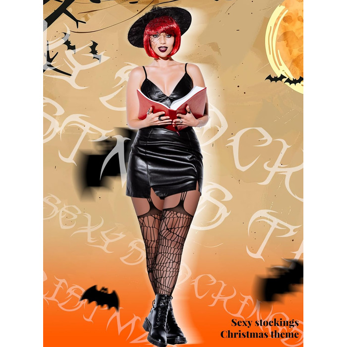 Чулки сітка халабрежки для жінок великих розмірів Jadive, 6 пар, чорні, готичний стиль, XL-XXXXL