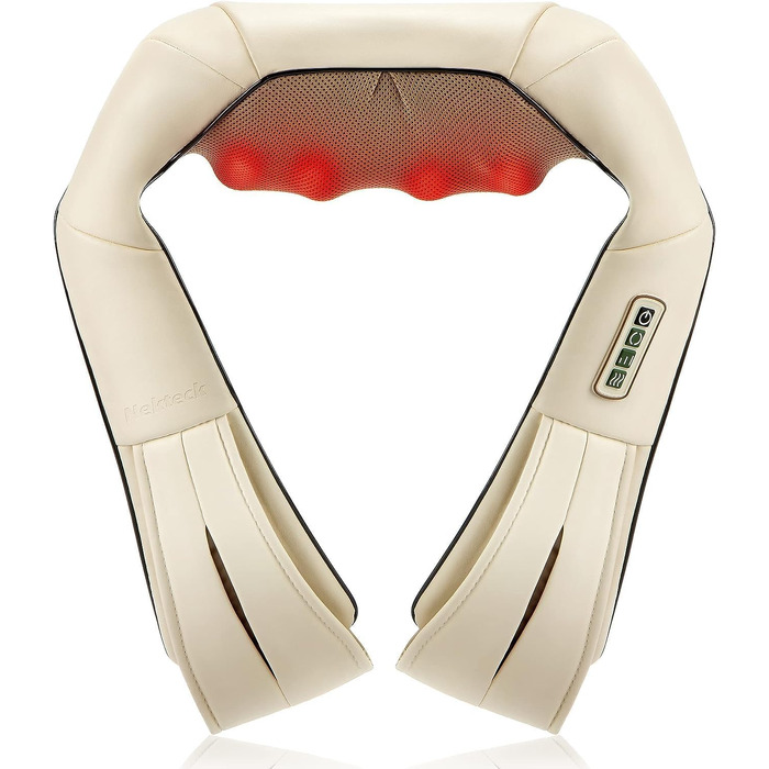 Масажер для шиї та плечей Nekteck 3D Shiatsu з підігрівом, глибокий тканинний масажер для спини та ніг для зняття м'язового болю (Бежевий)