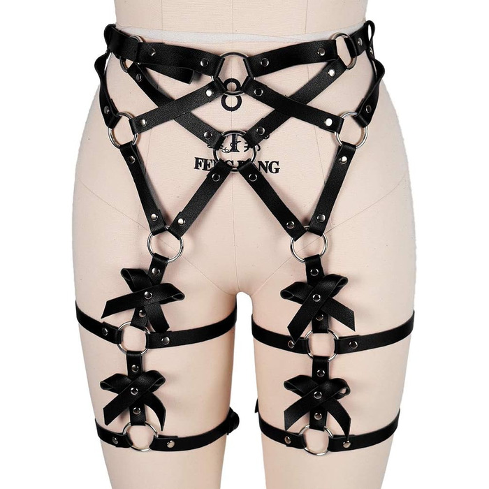 Корсет-зачіп для ніг з PU шкіри, чорний, корсет, зачіп для ніг, пу шкіра, чорний, корсетний пояс