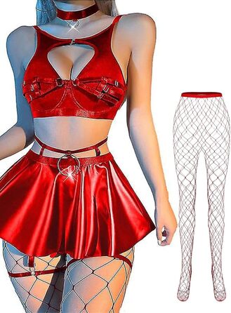 Сексуальний комплект білизни Lilosy: колготки, чокер, ремінець, бюстгальтер з підпружиненою чашкою, спідниця (5 шт.)