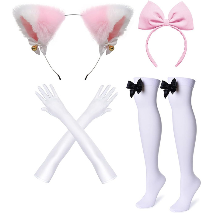 Костюм для косплею в стилі Аніме Лоліта, Французька служниця, Комплект з 6 предметів (Спідниця, рукавички, головний убір, шкарпетки), Синій (S, Рожево-червоний)