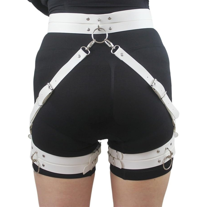 Жіночий готичний набір ременів на стегна з екошкіри, регульовані, для панчіх, косплей, карнавал, панк, вечірні образи (білий/розкішний сад)
