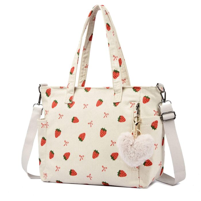 Жіноча сумка-шопер Makukke Cord Tote Bag: велика сумка через плече з вельвету для роботи, офісу та подорожей (середній розмір, колір полуниця)